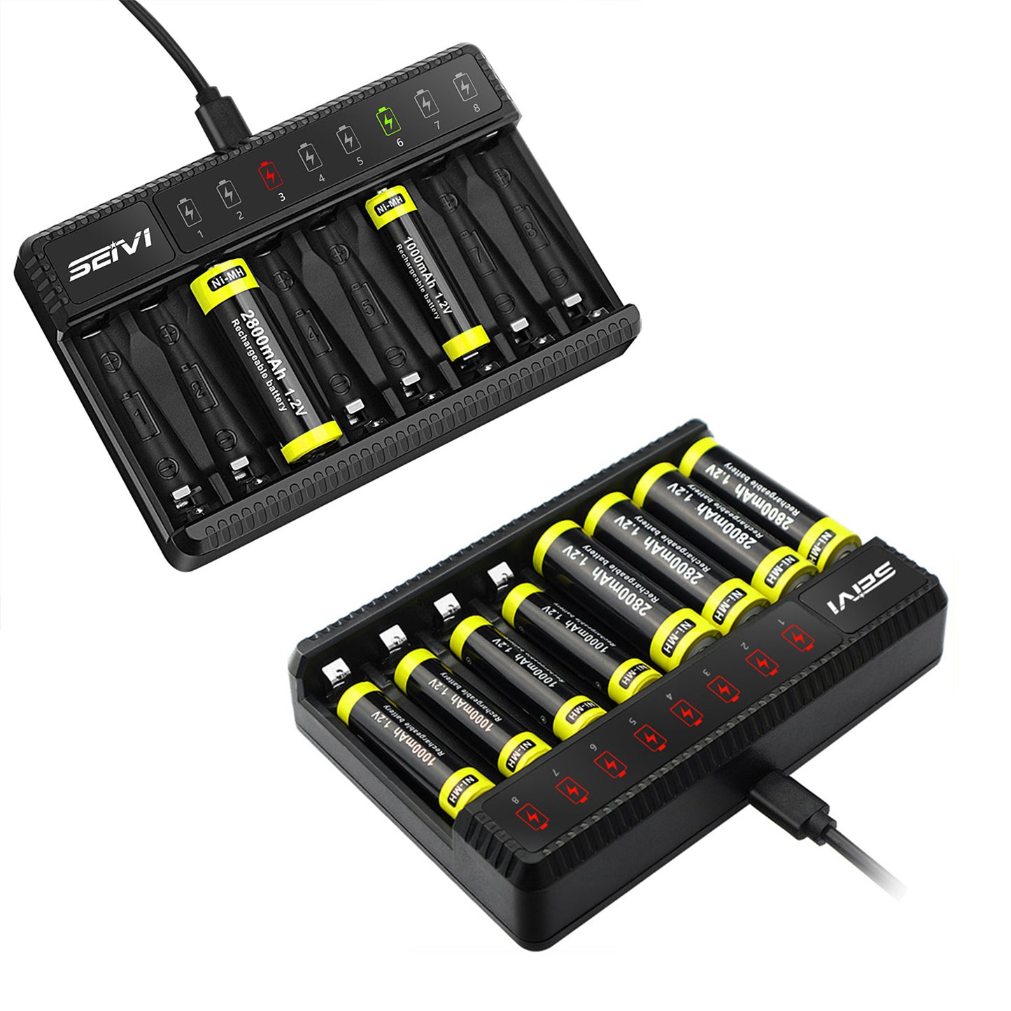 2Pcs 8 Slot Smart Battery Charger with LED Display for AA AAA NiMH Rechargeable Batteries
