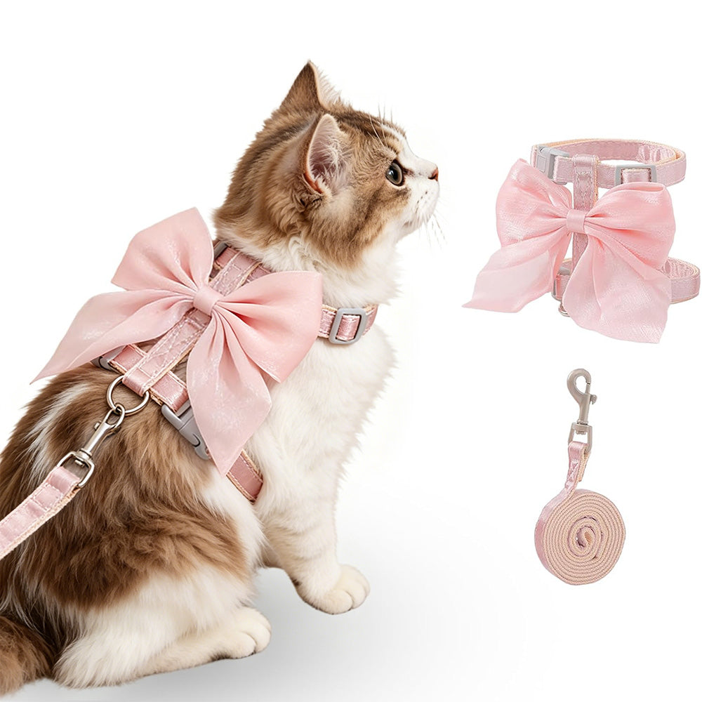 Adjustable Anti Escape Cat Harness Leash with Large Bow