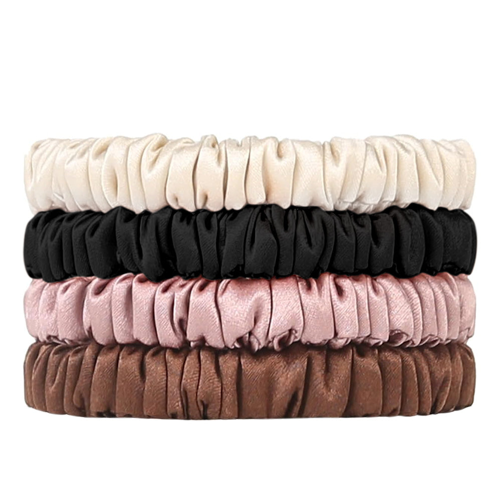 4 Pack 19 Momme Mulberry Silk Scrunchies Elastic Hair Ties for Women