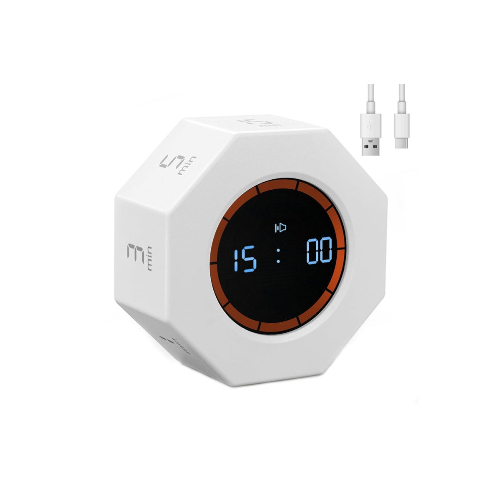 Rechargeable Pomodoro Timer 8-Angle Auto-Rotating Screen with Gravity Sensor for Cooking Work
