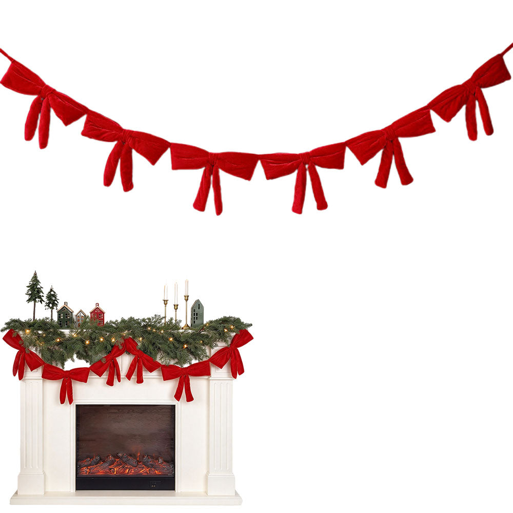 Christmas Decorations 180cm Red Velvet Bow Garland