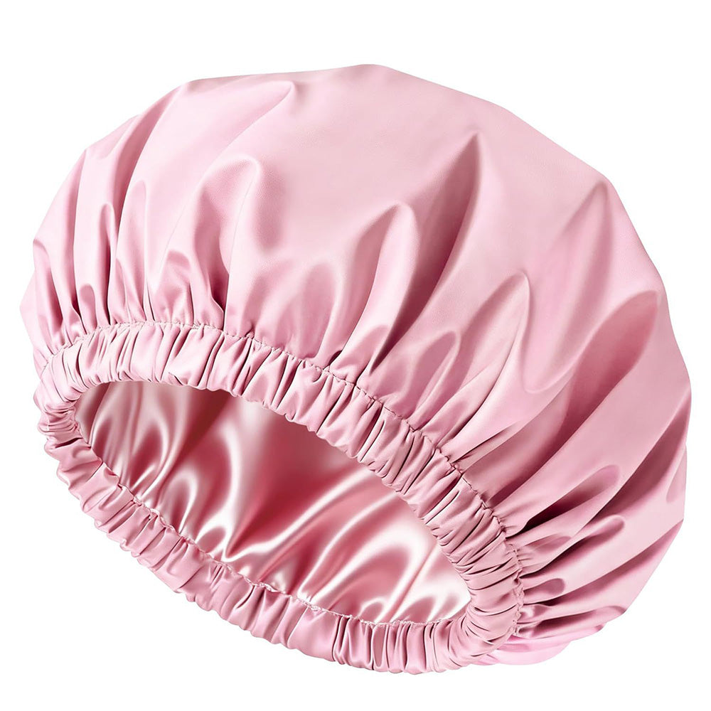 Reusable Water-Resistant Double-Layer Polyester and Satin Shower Cap for Women