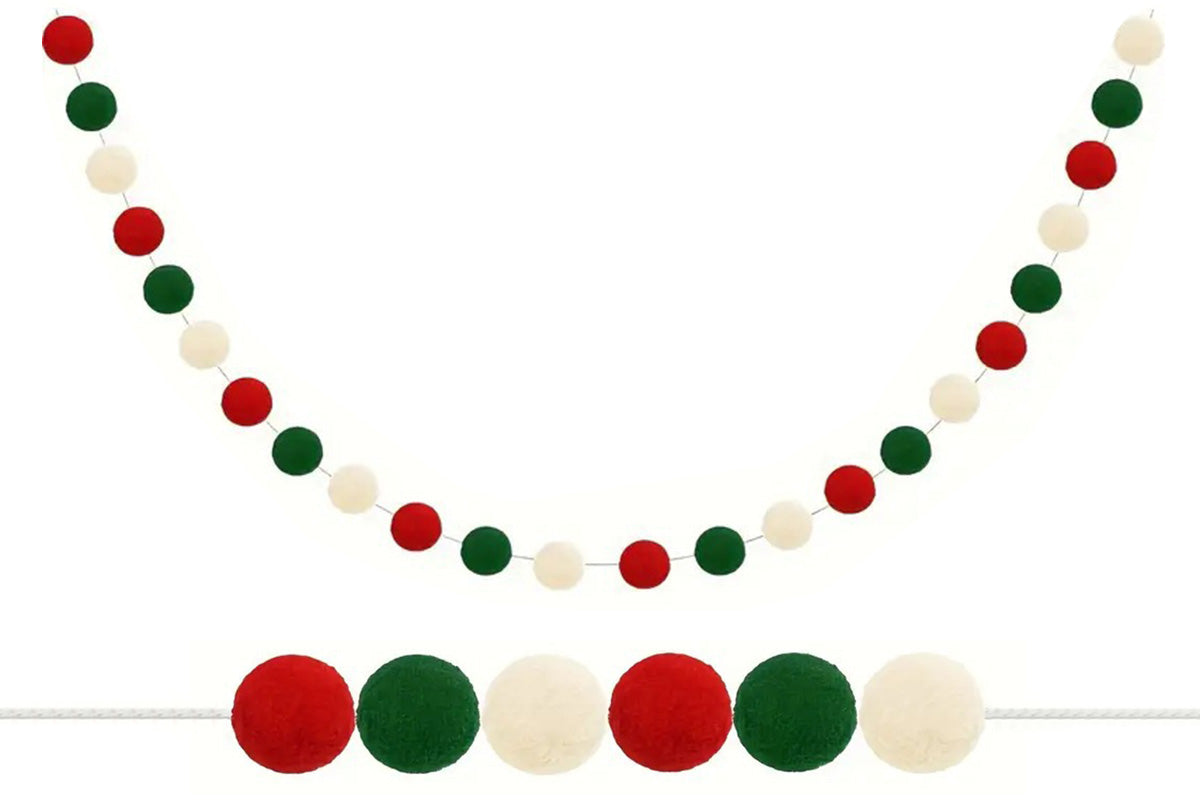 2PCS Christmas Pom Pom Garland Hanging Ball For Christmas Tree Party Decor