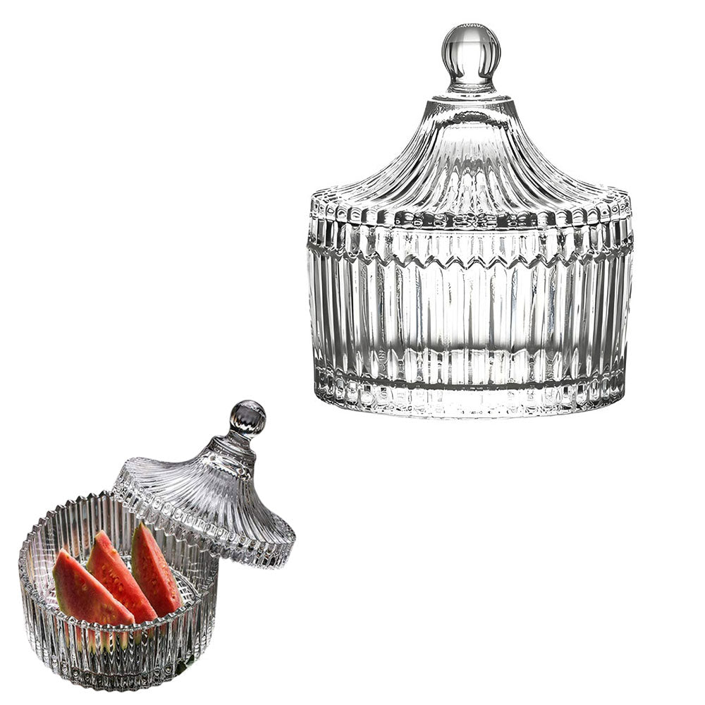 Ribbed Rotating Glass Jar with Clear Lid for Candy Buffet and Candles