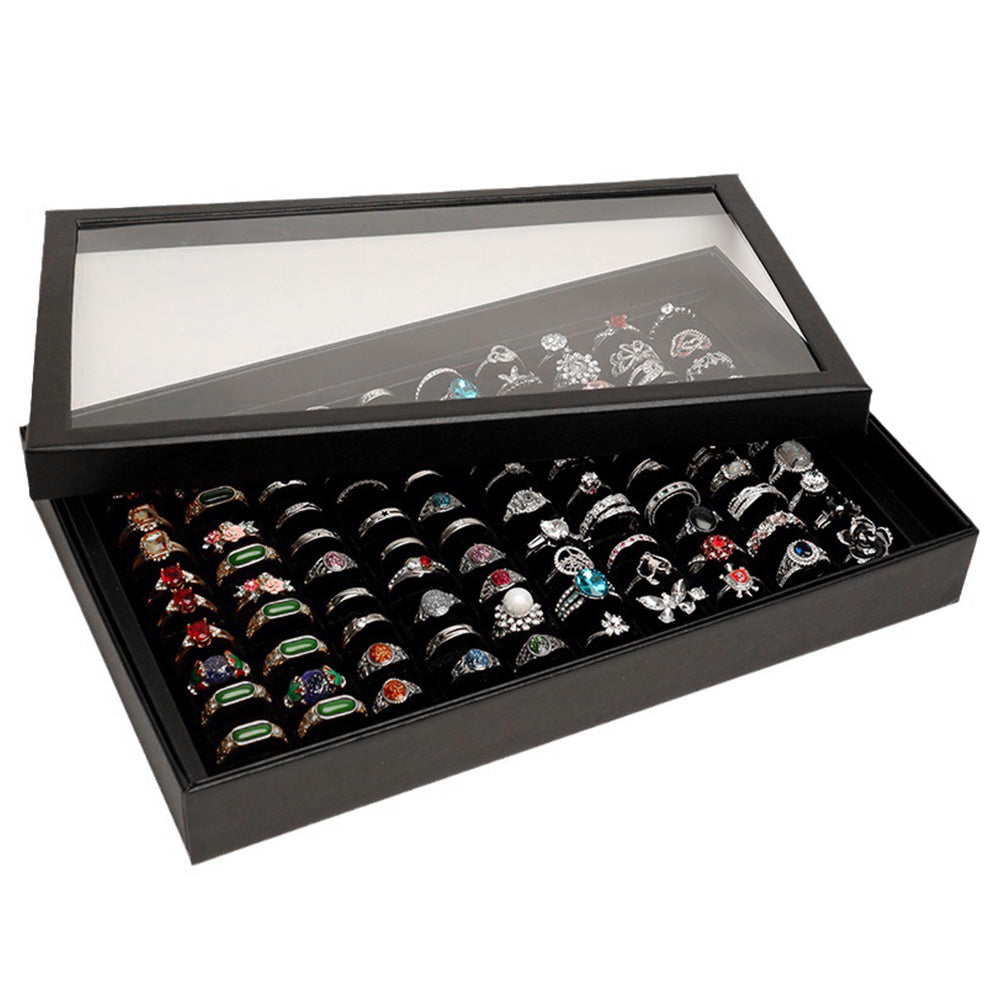 100 Slots Jewelry Ring Display Organizer Case Tray Holder Earring Storage Box