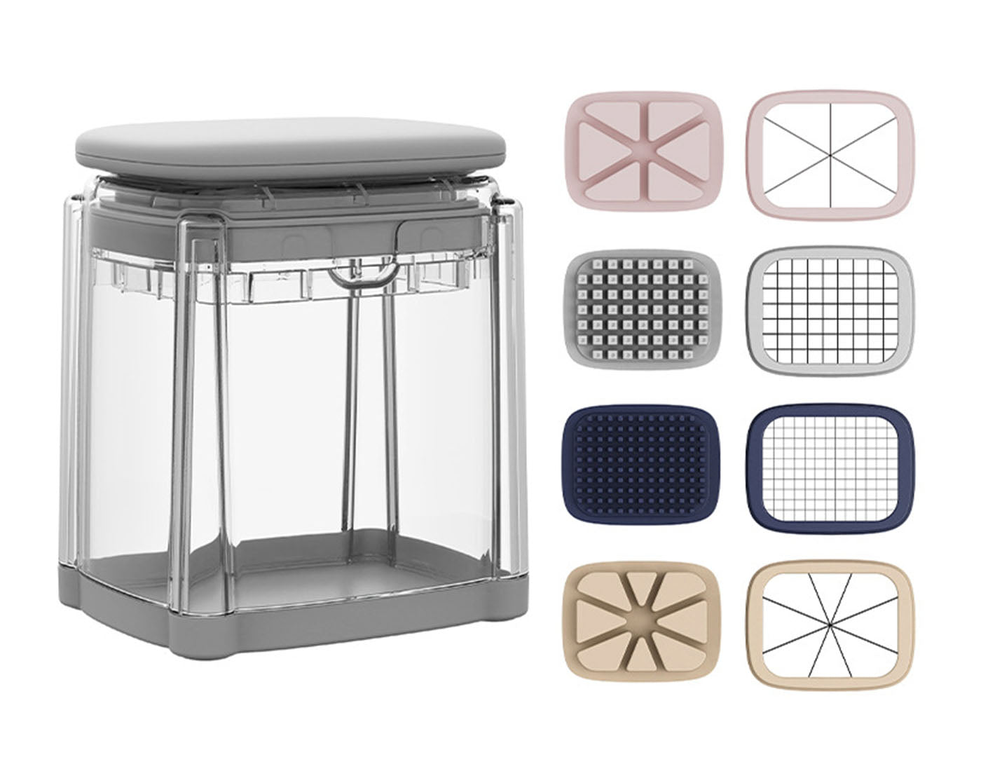 Vegetable Chopper with 4 Interchangeable Blades Press-Type Food Cutter with Container for Dicing