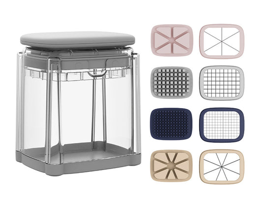 Vegetable Chopper with 4 Interchangeable Blades Press-Type Food Cutter with Container for Dicing