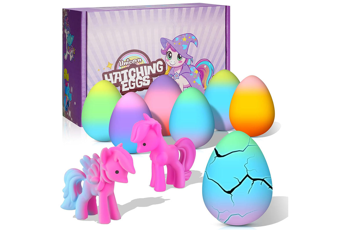 6Pcs Unicorn Hatching Rainbow Eggs Magic Growing Toy Set