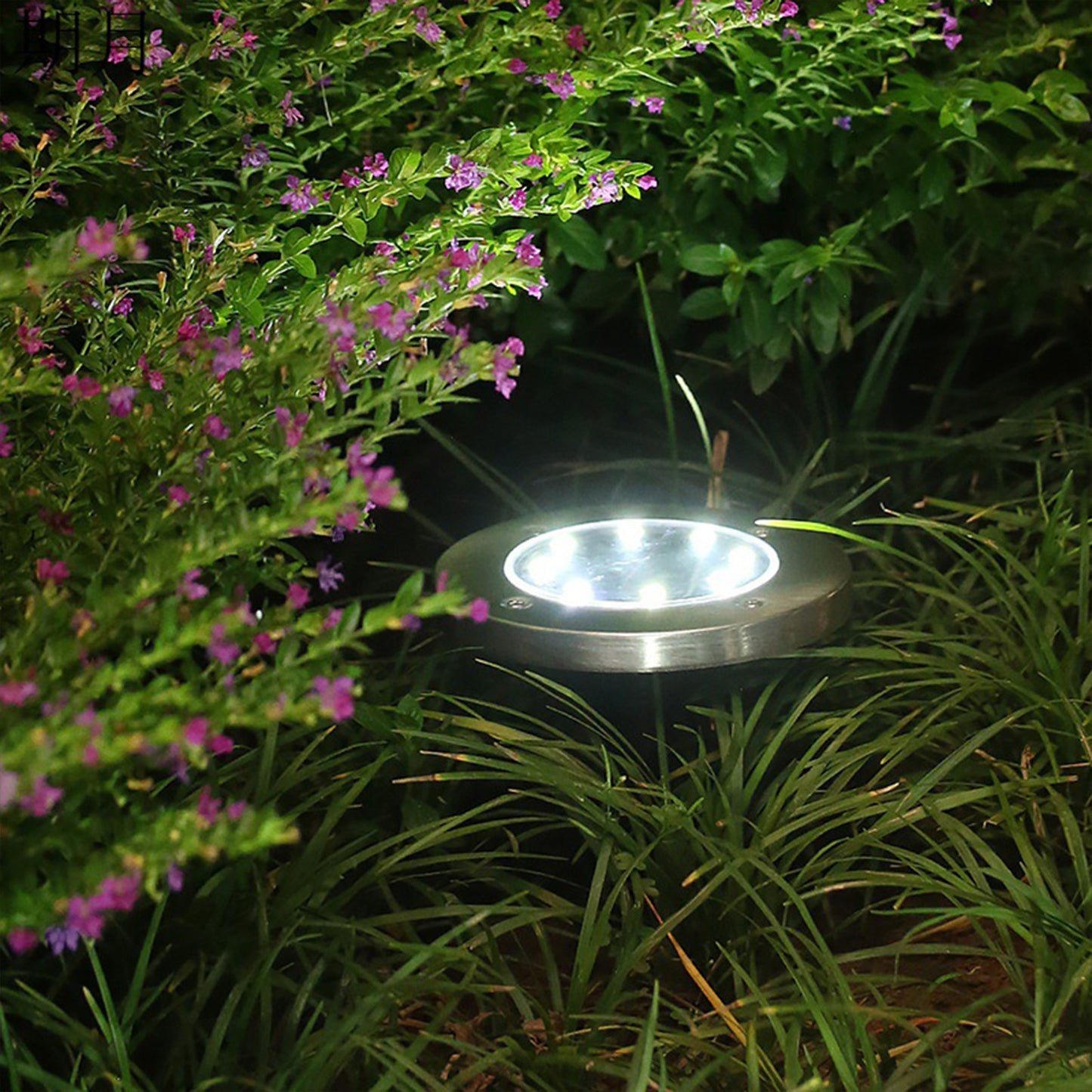 2-Pack 8 LED Solar Powered Round Lights Outdoor Waterproof Underground Lights