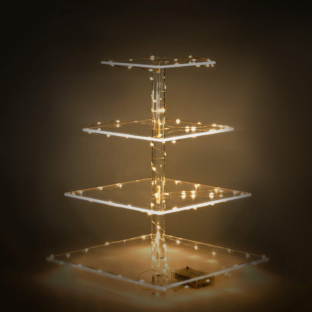 4 Tier Cupcake Stand Acrylic Tower Display with LED Light Holder for Party Decor
