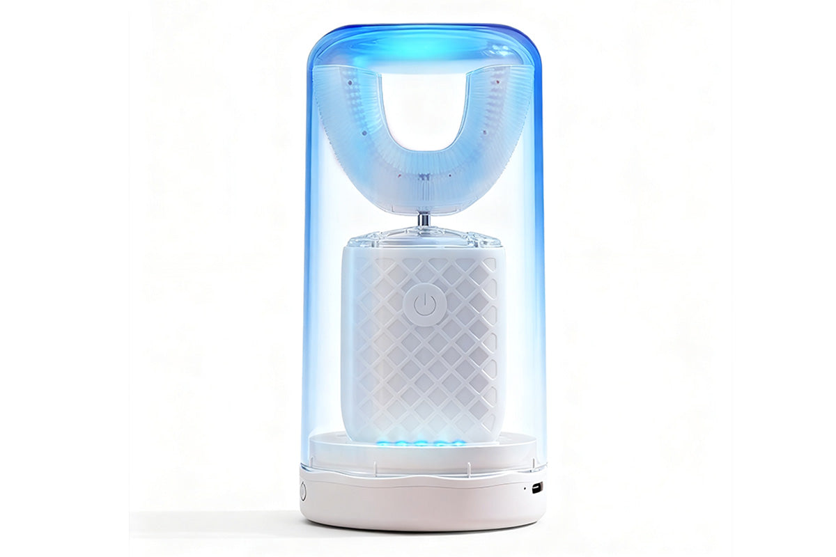 U-Shaped Automatic Electric Toothbrush with Sanitizing Cup-White