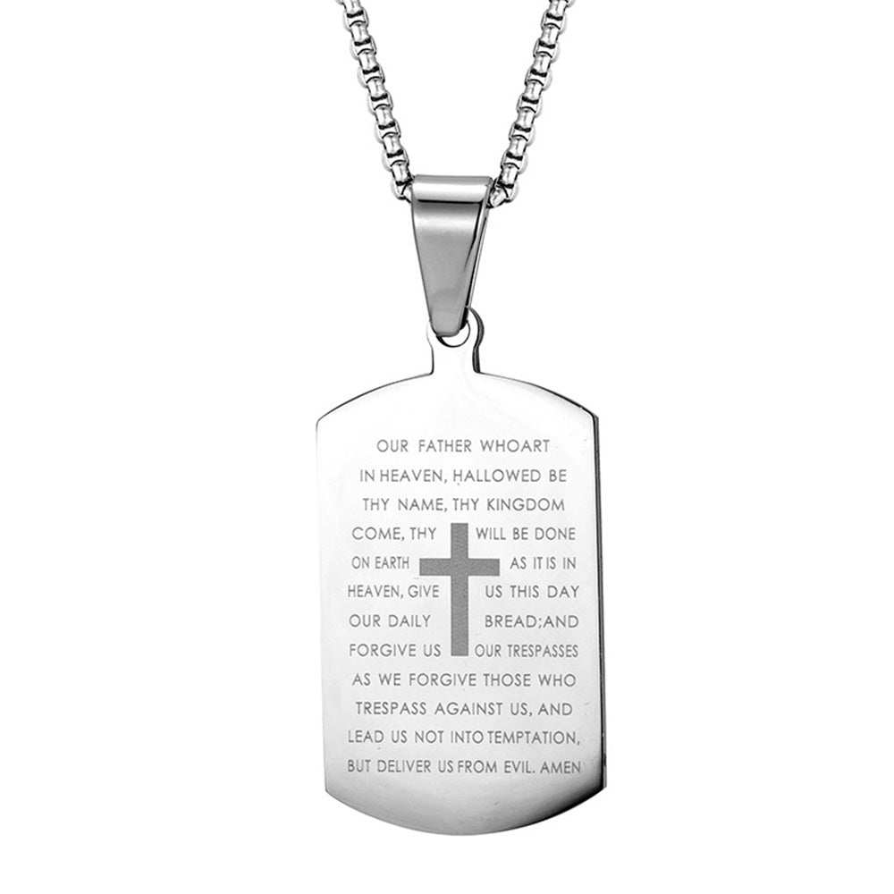 Stainless Steel Bible Cross Military Tag Pendant Necklace
