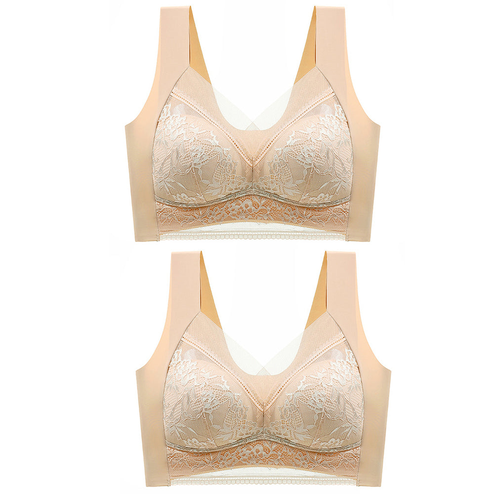 2Pcs Full Cup Lace Push-Up Seamless Bra