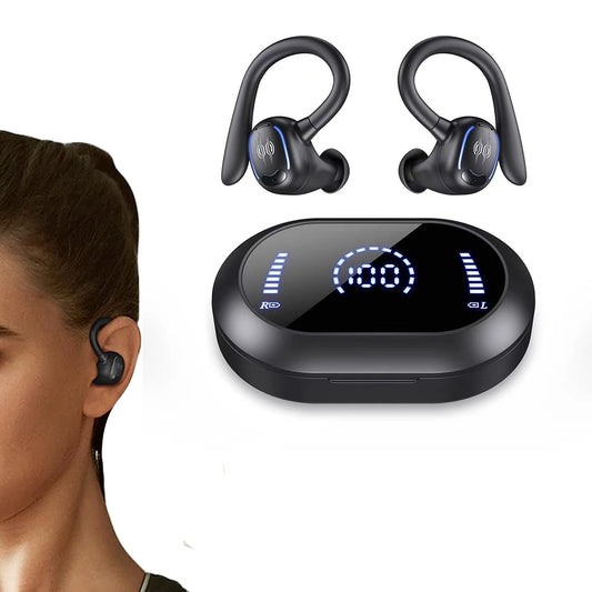 Wireless Earbuds with LED Display and Ear Hooks