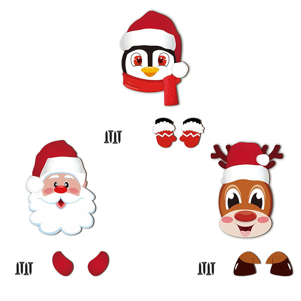 3 Pcs Christmas Fence Peeker Santa Reindeer Penguin Yard Decor