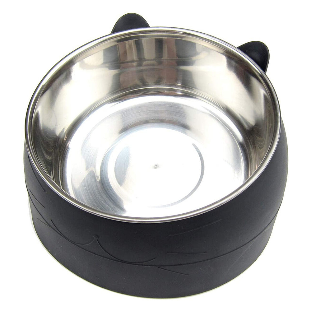 400ml Stainless Steel Tilted Pet Bowl Non-Slip Raised Feeder for Cats and Dogs