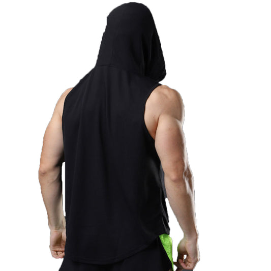 Men Workout Hoodie Sleeveless Vest-Black