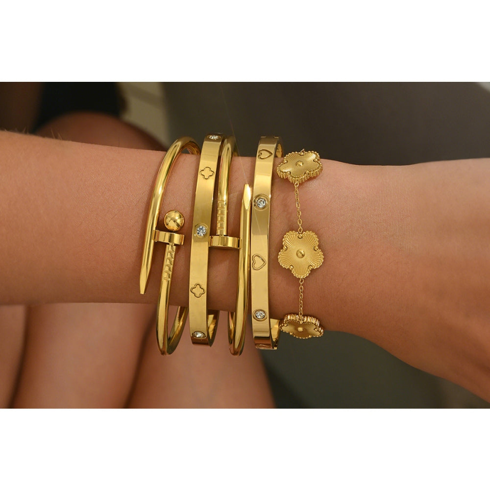 5Pcs Stainless Steel Open Cuff Bracelets and Chain Bracelet Set