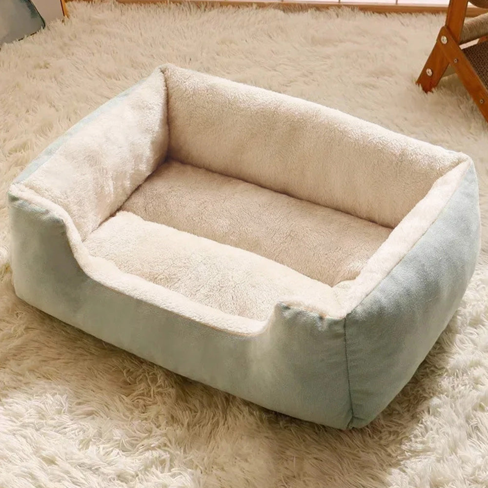 Rectangle Plush Pet Bed Dog Sofa Cozy Puppy Cat Bed-Green