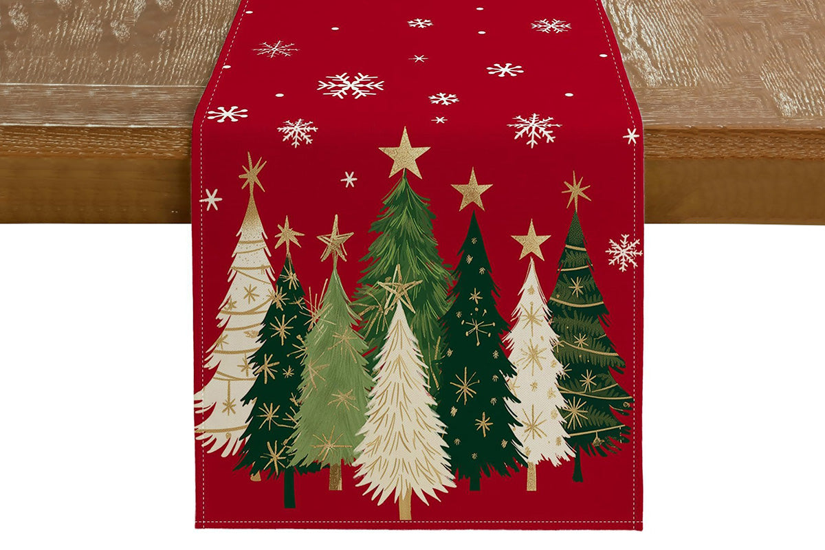 Christmas Table Runner Xmas Trees Tablecloth Cover For Kitchen Dinner Party
