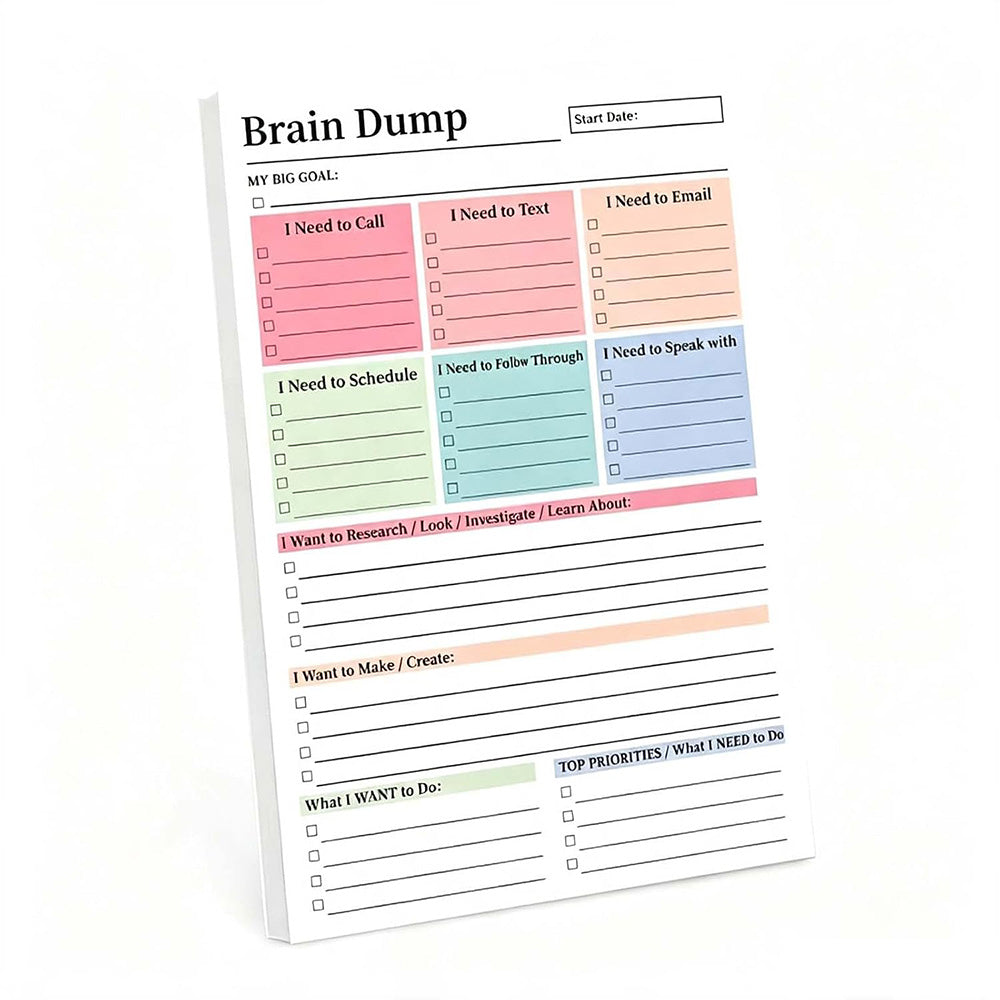 Brain Dump Notepad Planner Notebook for Students Teachers and Office Staff