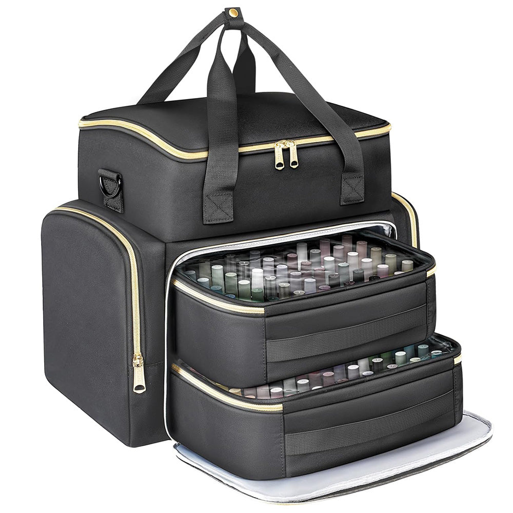 Double Layer Portable Nail Polish Organizer Bag with Removable Pouches for Travel
