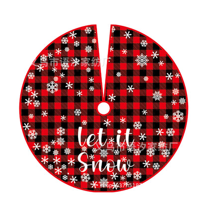 90/122CM Plaid Red-Black Christmas Tree Skirt with White Snowflake-Style 1
