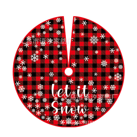 90/122CM Plaid Red-Black Christmas Tree Skirt with White Snowflake-Style 1