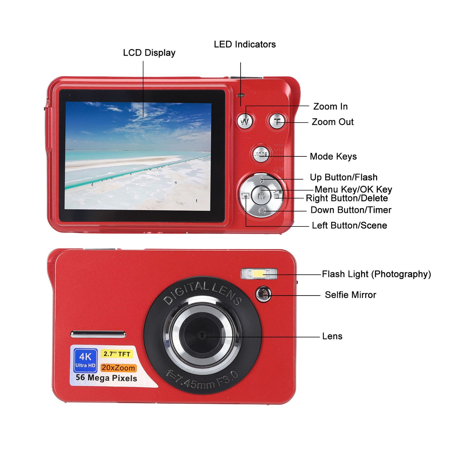 Digital Camera 2.7inch Screen Anti Shake 4k 56MP 20x Zoom Fill Light 750mAh Portable Digital Camera