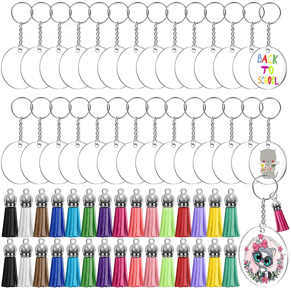 120 Piece Clear Acrylic Blank Keychain Pendant DIY Craft Set