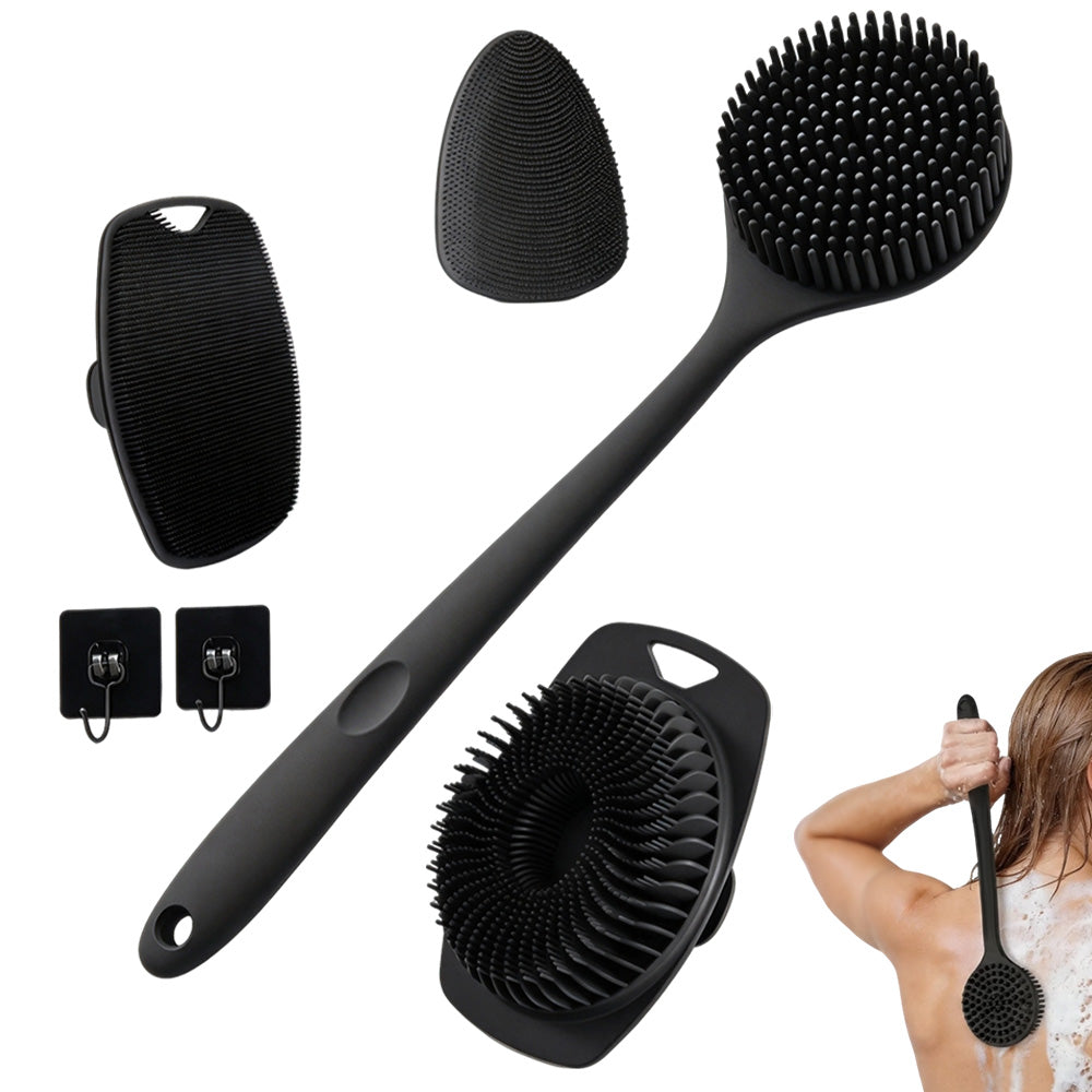 4 Piece Silicone Bath Brush Set with Long Handle Brush