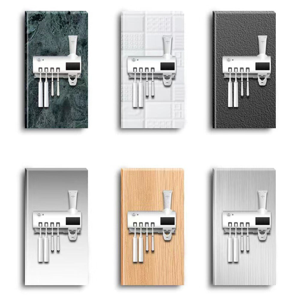 Toothbrush Holder UV Light Sterilizer Solar Powered USB Automatic Toothpaste Dispenser with 4 Toothbrush Slots