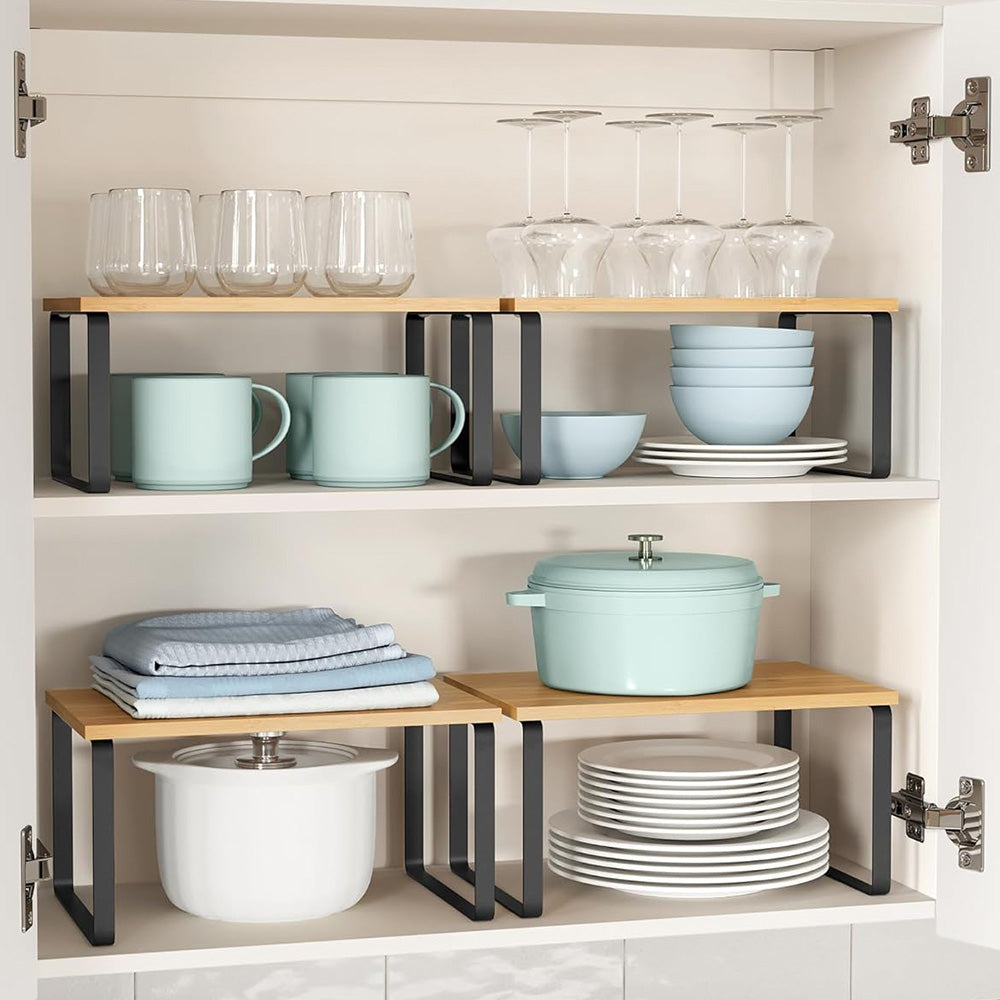 2Pcs Wooden Cabinet Shelf Organizers Kitchen Counter Shelves