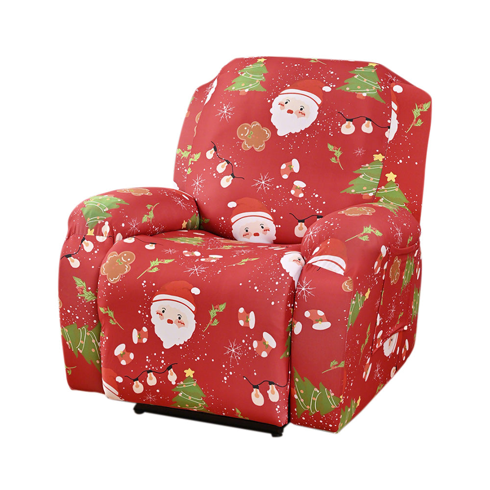Christmas Recliner Chair Cover Sofa Slipcover with Side Pocket