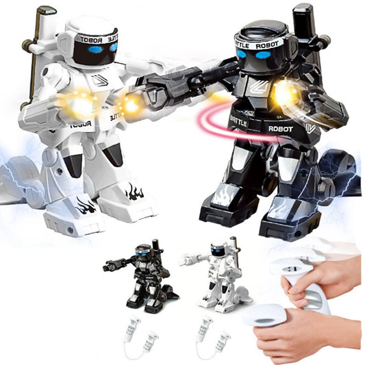 2Pcs 2.4G RC Battle Robots with Sound Effects and LED Lights-Black and White