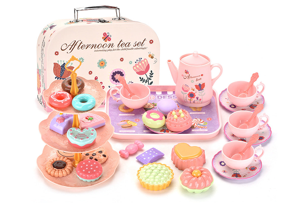 Pretend Play Tea Party Set with Dessert and Carrying Case for Role Play
