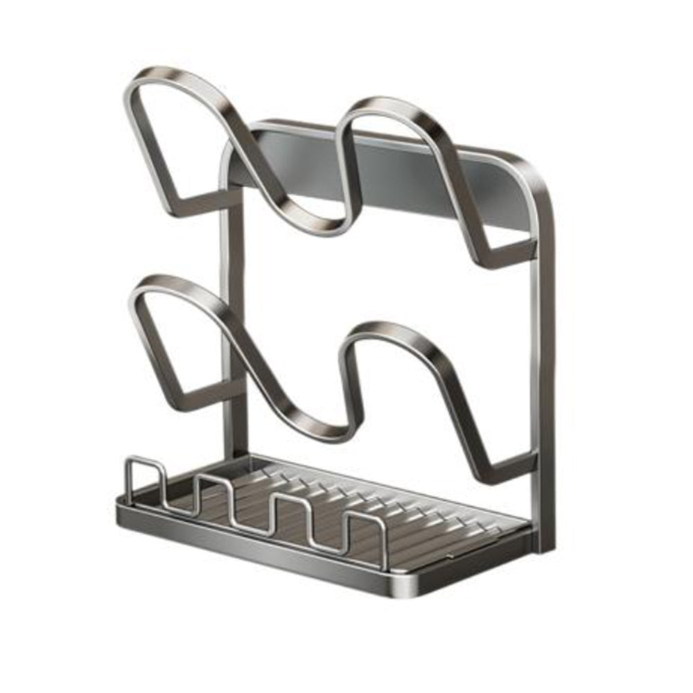 Kitchen Pot Lid Storage Rack Carbon Steel Holder with Drip Tray Organizer
