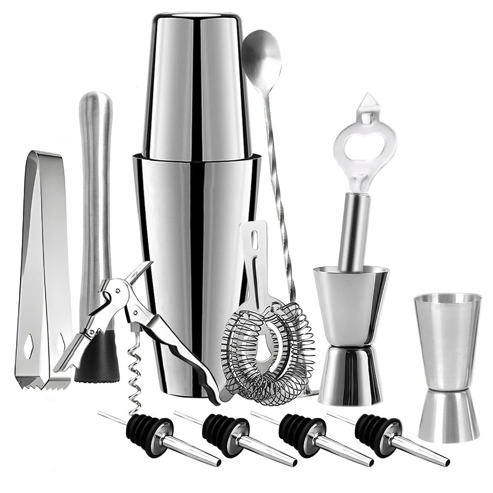 13Pcs Stainless Steel Cocktail Shaker Set Professional Bartender Kit with Recipes Booklet