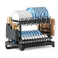 Two-Tier Carbon Steel Dish Drying Rack with Divided Storage