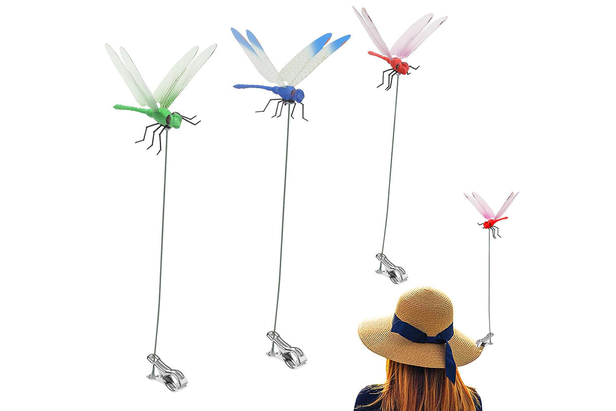 3PCS Outdoor Fake Dragonfly Rod Clip 3D Dragonfly Garden Decoration