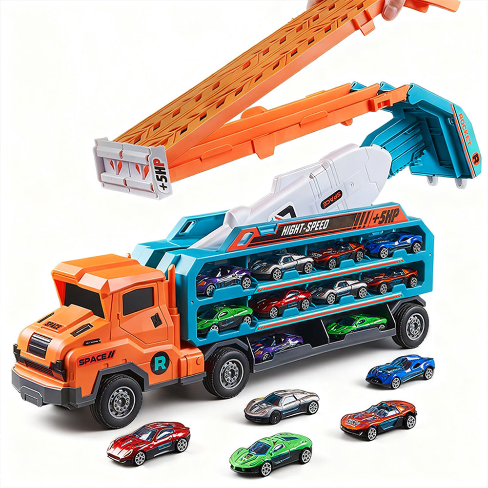 Carrier Truck Transport Car Toys Foldable 3 Layer Car Race Track Toys With 6 Toy Cars