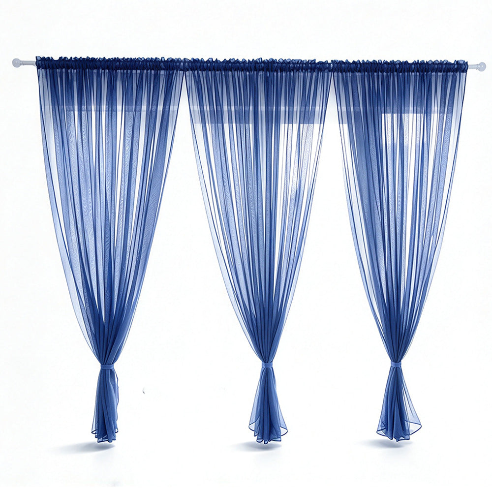 3 Piece Polyester Sheer Rod Pocket Curtains for Window Door Room Divider