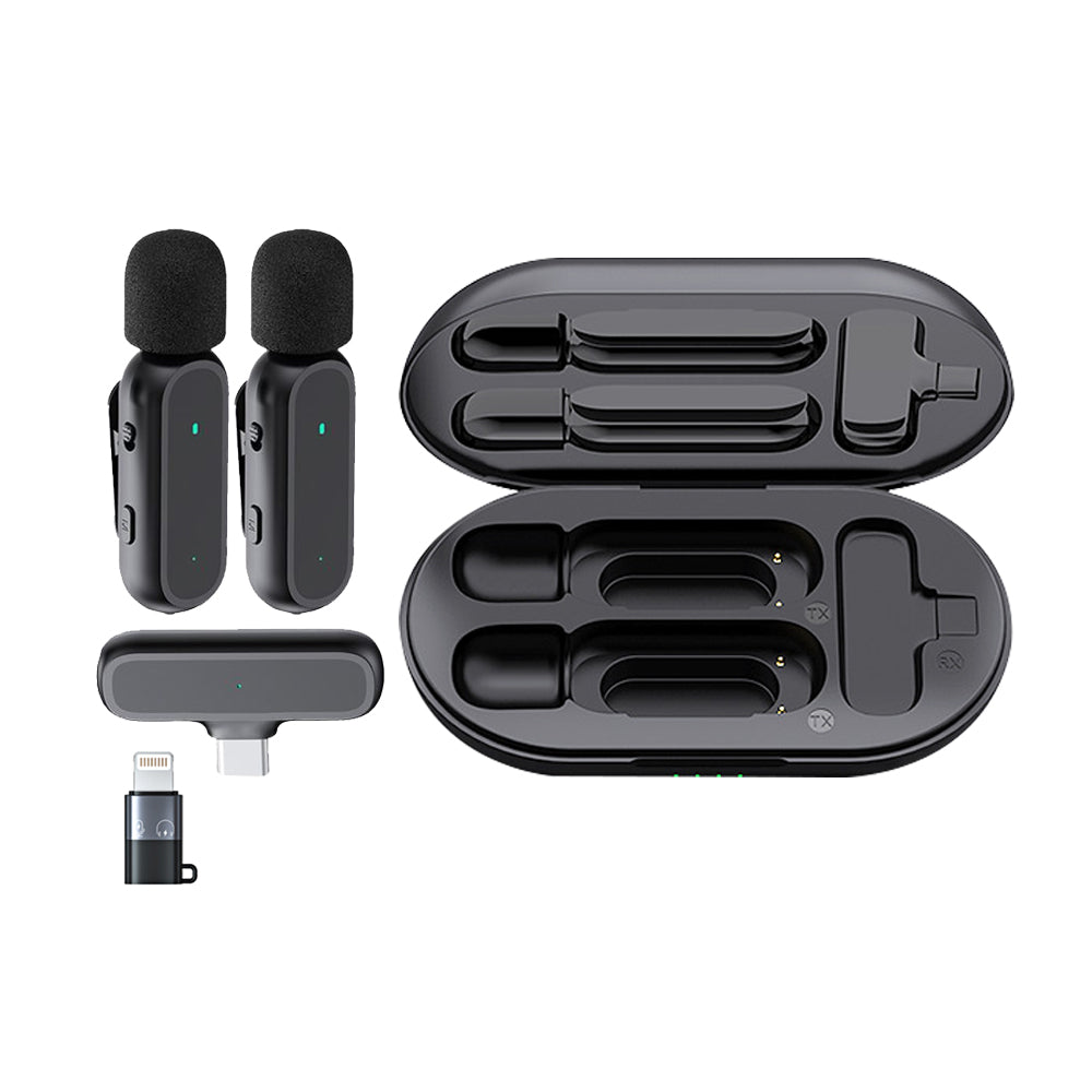 2Pcs Wireless Lavalier Microphone with Charging Case for Android iPhone iPad