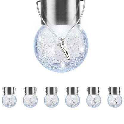 6 Pack Decorative Hanging Solar Garden Lights Cracked Glass Ball Lanterns for Yard Patio Fence Tree Umbrella