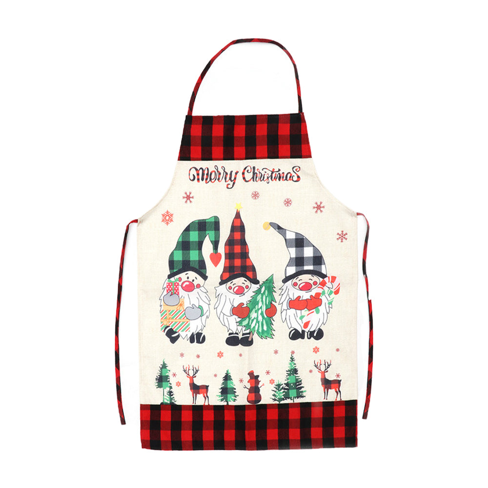 Christmas Sleeveless Kitchen Cooking Aprons-Plaid Hat