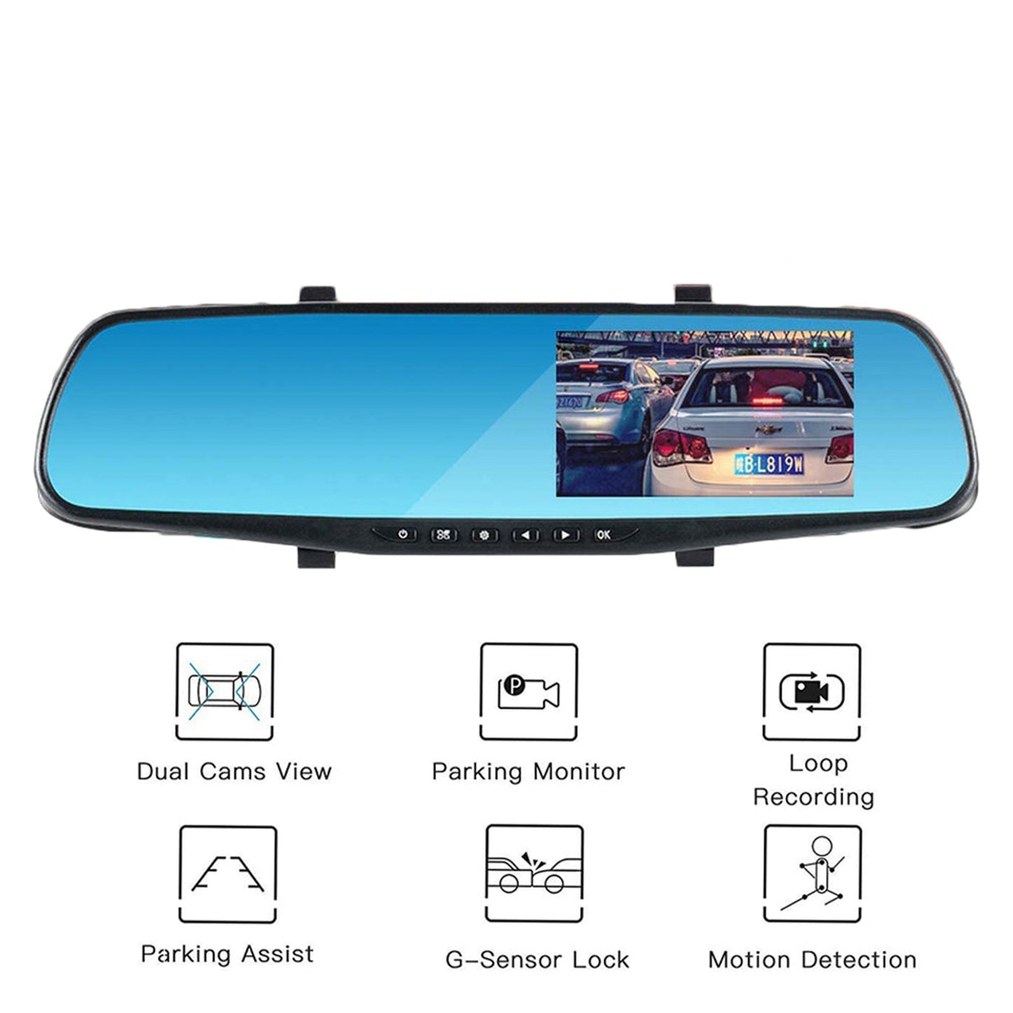 Full HD 1080P Car Rearview Anti Glare Blue Mirror Dash Cam Dual Lens Car Camera with Night Vision Loop Recording