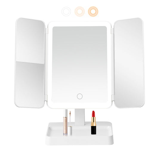 Tri-Fold Standing LED Makeup Mirror with 2X 3X Magnification