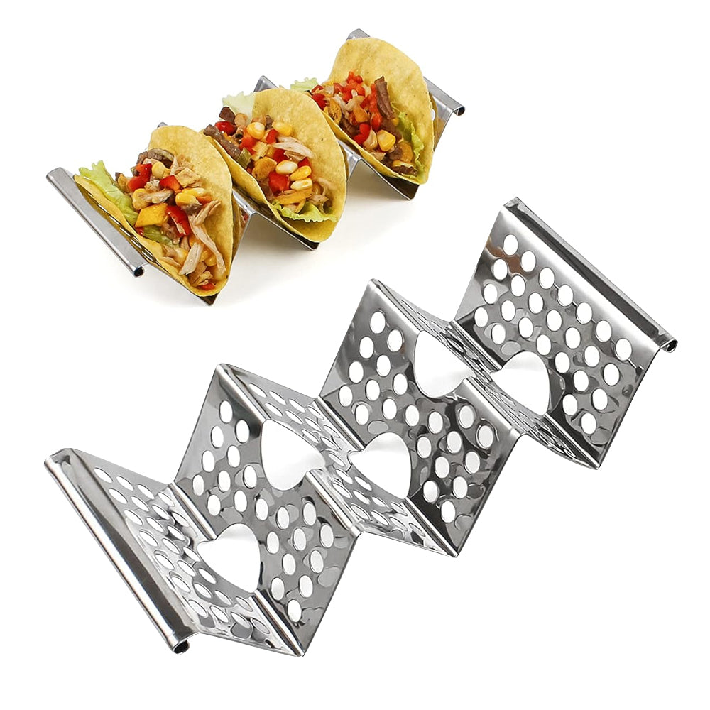 Stainless Steel Taco Holder Set of 6 with Easy-Access Handle Hold 2 or 3 Tortillas