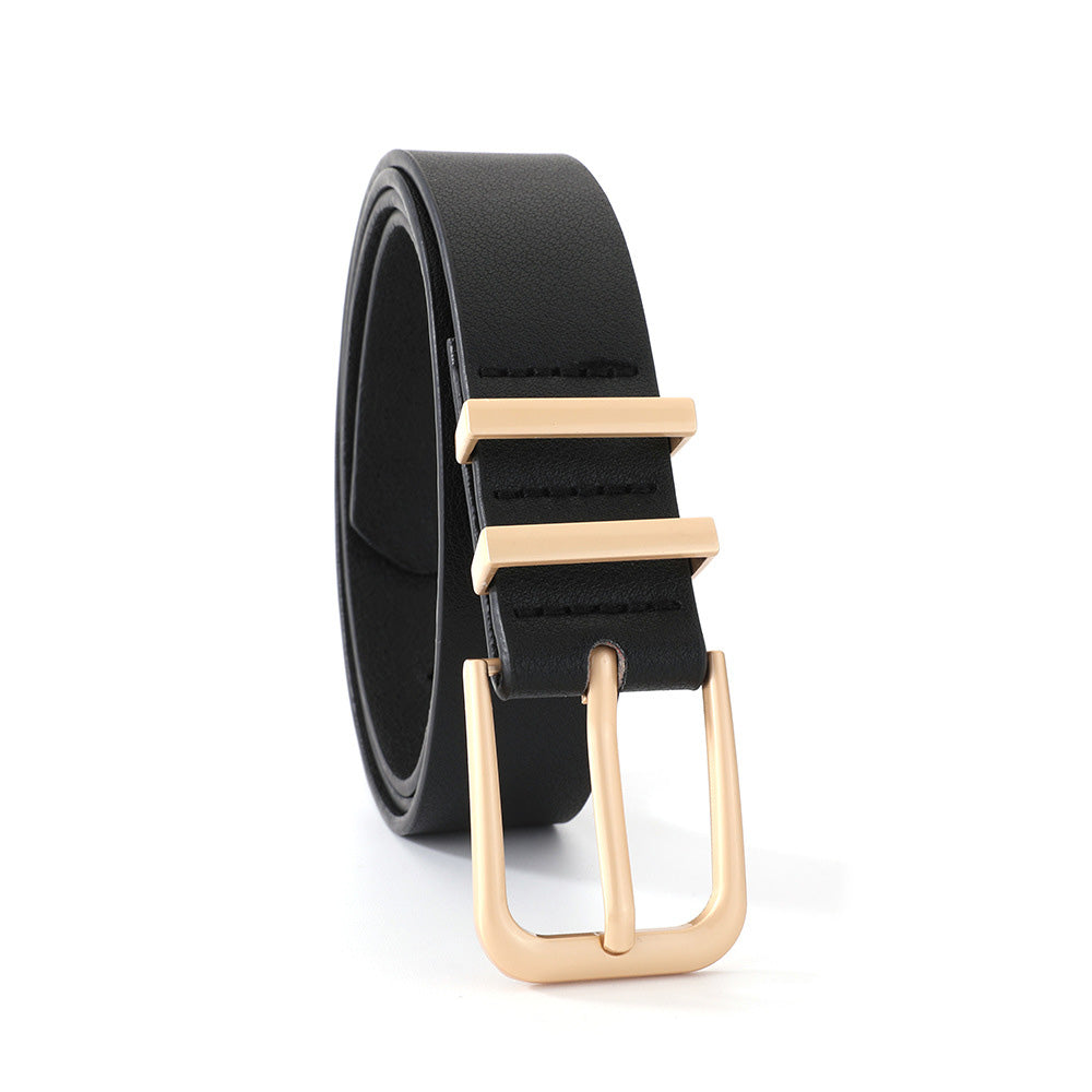 Women PU Leather Waist Belt Gold Pin Buckle Casual Belt for Jeans Dress