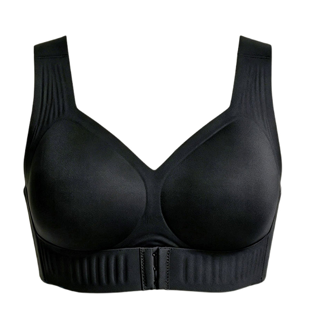Wireless Front Closure Seamless Full Coverage Cross Back Bra for Women-Black